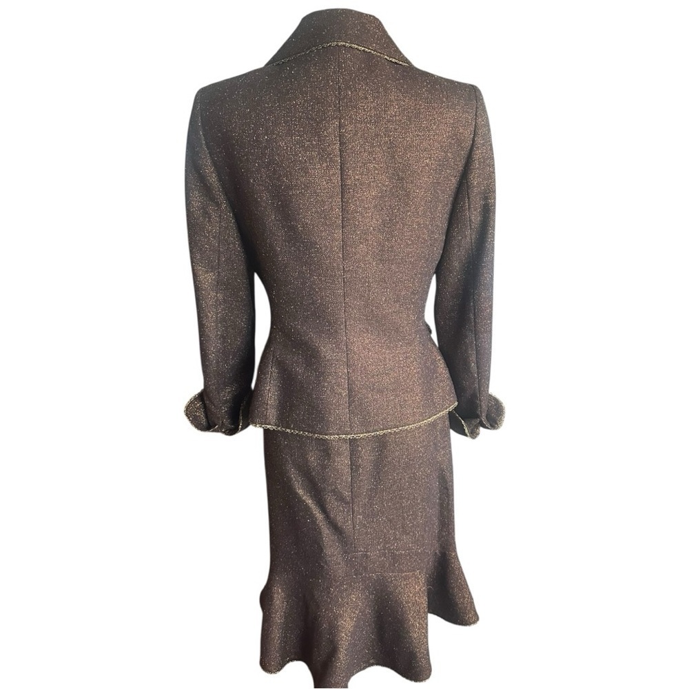 Nipon Boutique Bronze Metallic Tweed Skirt Suit Set Wool Blend Size 4 - Picture 8 of 11